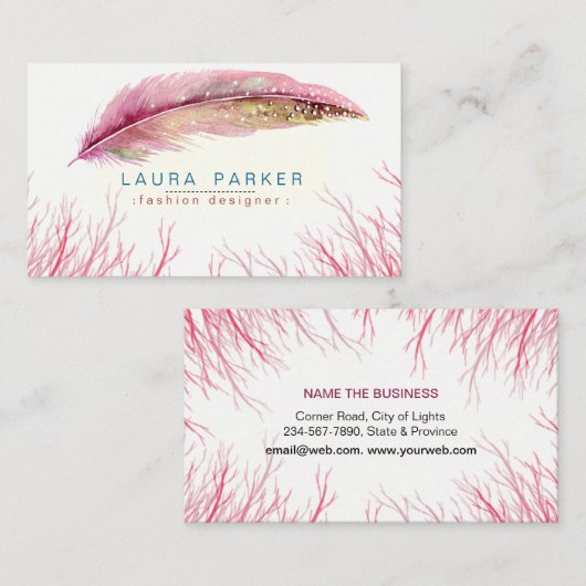 Roze Waterverf Boho Girly Chic Bohemian Visitekaartje (Voorkant / Achterkant)