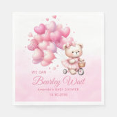 Roze Waterverf Boho Meisje Teddy Bear Baby shower Servet (Voorkant)