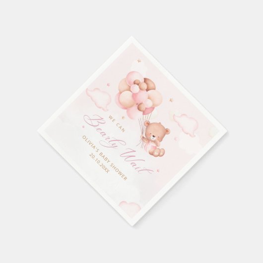 Roze Waterverf Boho Meisje Teddy Bear Baby shower Servet (Hoek)