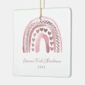 Roze Waterverf Boho Rainbow Eerste Kerstmis Keramisch Ornament (Links)