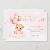 Roze Waterverf Boho Teddy Bear Meisje Baby shower Kaart (Voorkant)