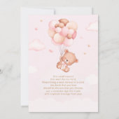 Roze Waterverf Boho Teddy Bear Meisje Baby shower Kaart (Achterkant)