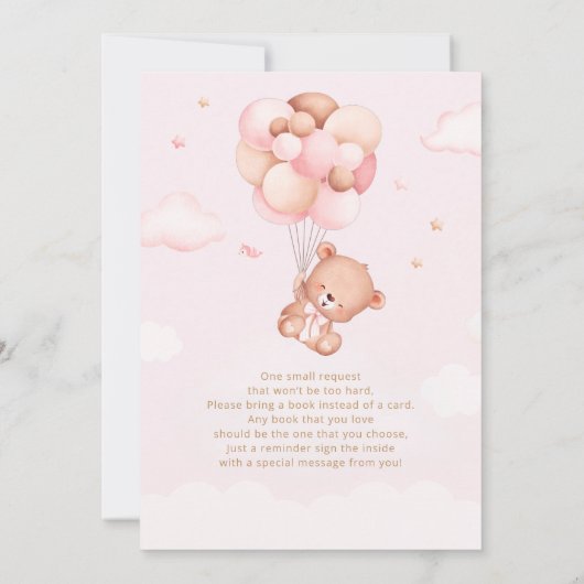 Roze Waterverf Boho Teddy Bear Meisje Baby shower Kaart (Achterkant)