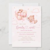 Roze Waterverf Boho Teddy Bear Meisje Baby shower Kaart (Voorkant)