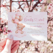 Roze Waterverf Boho Teddy Bear Meisje Baby shower Kaart