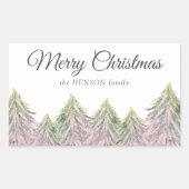 Roze Waterverf bomen met kunstzinnige kerstmis Rechthoekige Sticker (Voorkant)