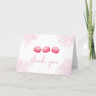 Roze Waterverf Bonjour Bébé Macaron Baby shower Bedankkaart