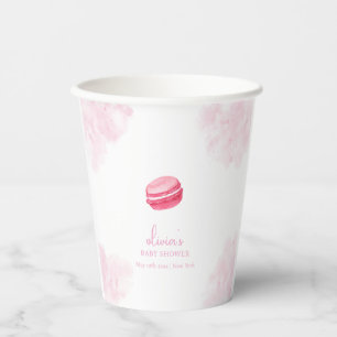 Roze Waterverf Bonjour Bébé Macaron Baby shower Papieren Bekers
