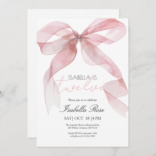 Roze Waterverf Boog Verjaardagsuitnodiging Bedankkaart (Voorkant / Achterkant)