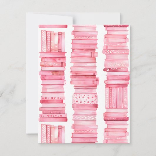 Roze Waterverf Book Stacks Feestdagenkaart (Voorkant)