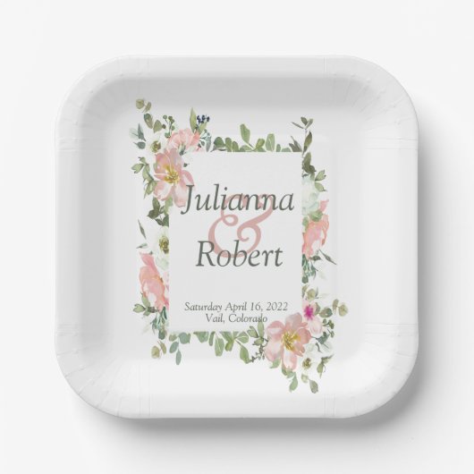 roze waterverf bord florale bruiloft (Voorkant)