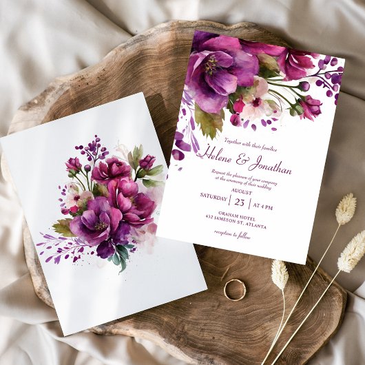 Roze Waterverf Botanische Modern Elegant Bruiloft Kaart