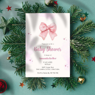 Roze Waterverf Bow Baby shower Uitnodiging