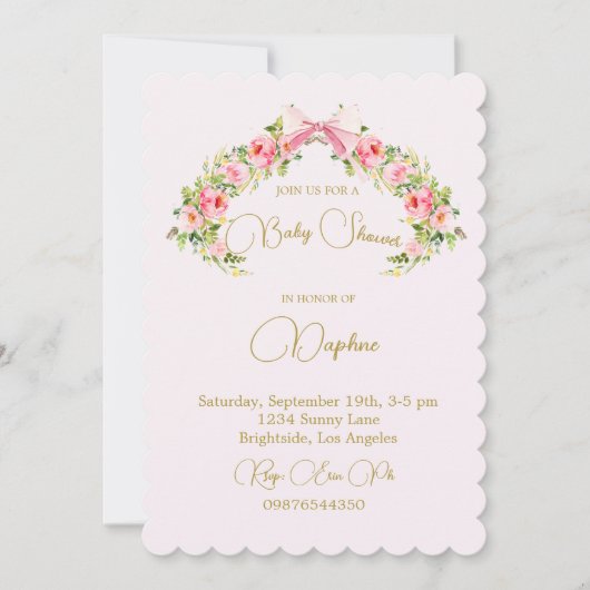 Roze Waterverf Bow Floral Regency Baby shower Kaart (Voorkant)