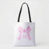 Roze Waterverf Bow Girly Monogram Tote Bag (Voorkant)