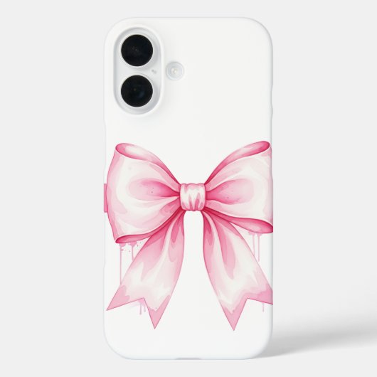 Roze Waterverf Bow iPhone 16 Hoesje (Achterkant)