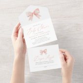 Roze Waterverf Bow Meisje Baby shower All In One Uitnodiging (Afscheurbaar)