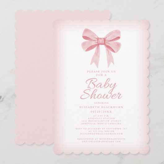 Roze Waterverf Bow Meisje Baby shower Elegant Blus Kaart (Voorkant / Achterkant)