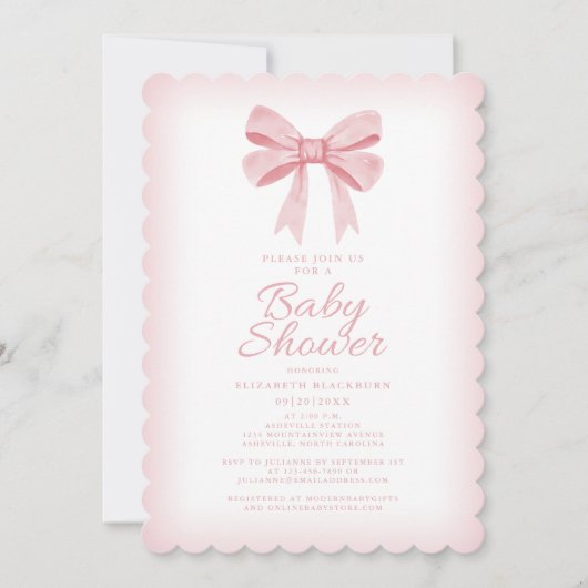 Roze Waterverf Bow Meisje Baby shower Elegant Blus Kaart (Voorkant)