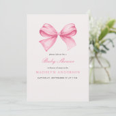 Roze Waterverf Bow Meisje Baby shower Invitation Kaart (Staand voorkant)