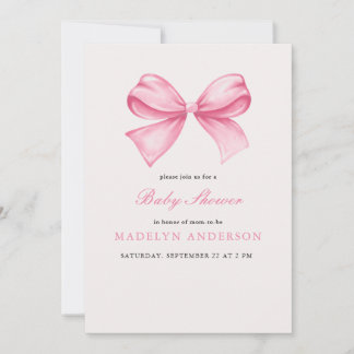 Roze Waterverf Bow Meisje Baby shower Invitation Kaart
