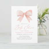 Roze Waterverf Bow Meisje Baby shower Kaart (Staand voorkant)
