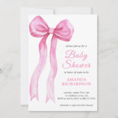 Roze Waterverf Bow Meisje Baby shower Kaart (Voorkant)