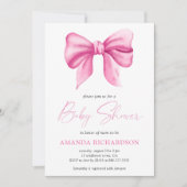 Roze Waterverf Bow Meisje Baby shower Kaart (Voorkant)
