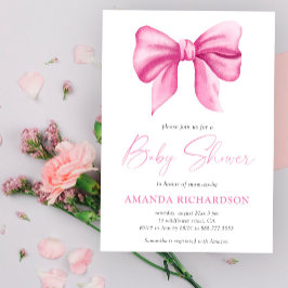 Roze Waterverf Bow Meisje Baby shower Kaart