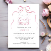 Roze Waterverf Bow Meisje Baby shower Kaart