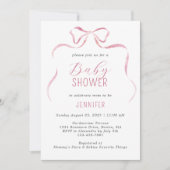 Roze Waterverf Bow Meisje Baby shower Kaart (Voorkant)