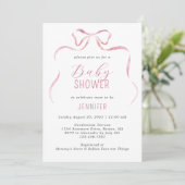 Roze Waterverf Bow Meisje Baby shower Kaart (Staand voorkant)