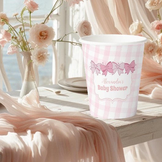 Roze Waterverf Bow Meisje Baby shower Papieren Bekers