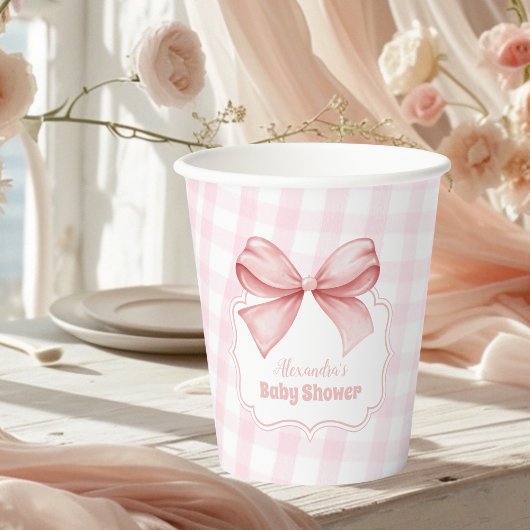 Roze Waterverf Bow Meisje Baby shower Papieren Bekers
