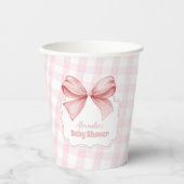 Roze Waterverf Bow Meisje Baby shower Papieren Bekers (Voorkant)