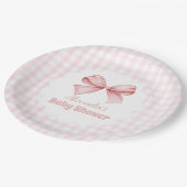 Roze Waterverf Bow Meisje Baby shower Papieren Bordje (Gekanteld)