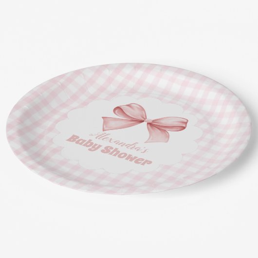 Roze Waterverf Bow Meisje Baby shower Papieren Bordje (Gekanteld)