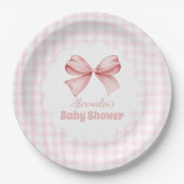 Roze Waterverf Bow Meisje Baby shower Papieren Bordje (Voorkant)