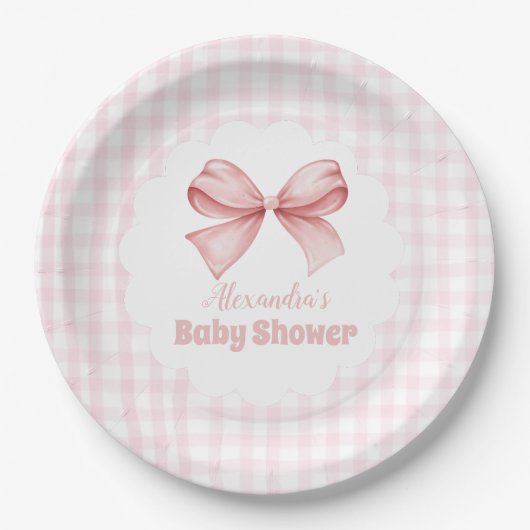 Roze Waterverf Bow Meisje Baby shower Papieren Bordje (Voorkant)
