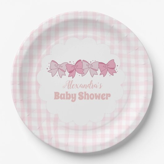 Roze Waterverf Bow Meisje Baby shower Papieren Bordje (Voorkant)