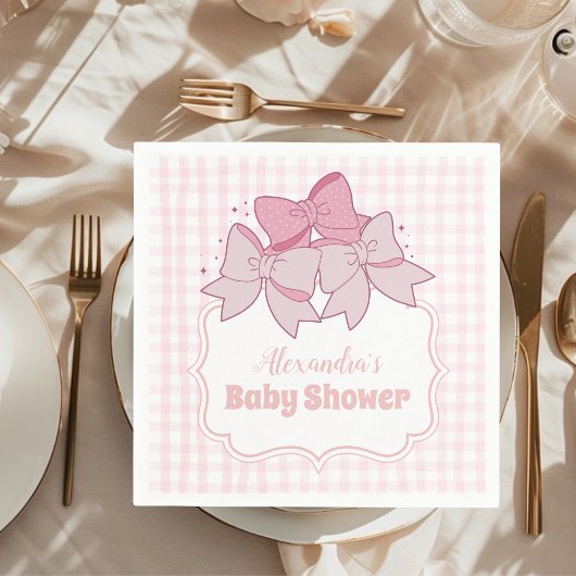 Roze Waterverf Bow Meisje Baby shower Servet