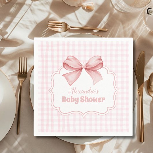Roze Waterverf Bow Meisje Baby shower Servet