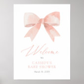 Roze Waterverf Bow Meisje Baby shower Welkomstbord Poster (Voorkant)