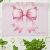 Roze Waterverf Bow Print Keuken Handdoek (Gevouwen)