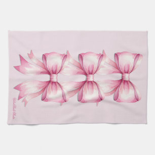Roze Waterverf Bow Print Keuken Handdoek