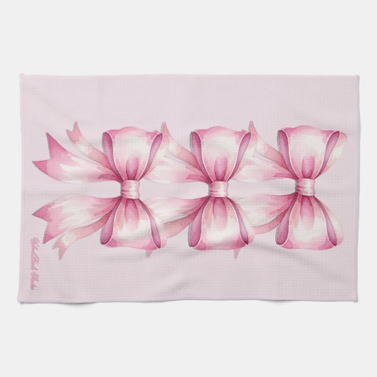 Roze Waterverf Bow Print Keuken Handdoek (Horizontaal)