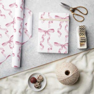 Roze Waterverf Bow Ribbon Baby shower Cadeaupapier