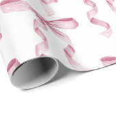 Roze Waterverf Bow Ribbon Baby shower Cadeaupapier (Rol Hoek)