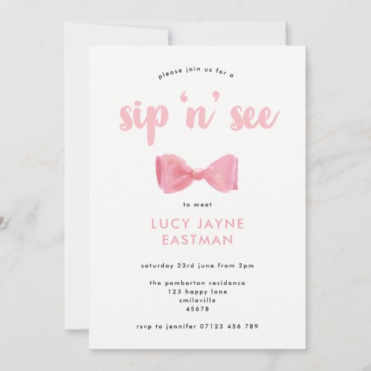  roze Waterverf Bow Sip en Zie Kaart (Voorkant)