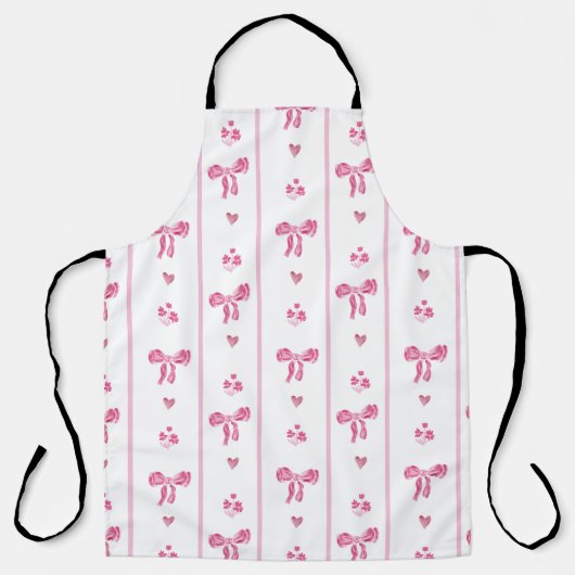 Roze Waterverf Bow Stripes Coquette Esthetisch Schort (Voorkant)